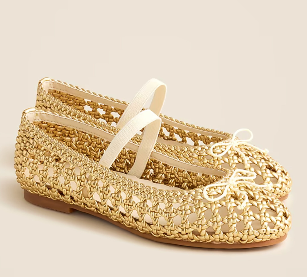 NWT J. Crew crewcuts Girls Basketweave Ballet Flat 12 Mary Jane Gold CJ095